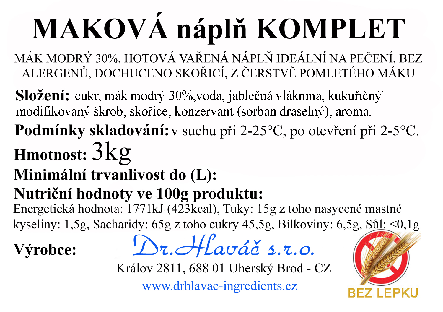 Dr.Hlaváč - MAKOVÁ náplň Komplet 3kg